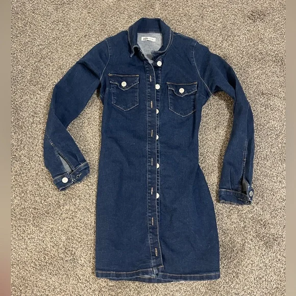 Zara | Dresses | Zara Authentic Denim By Trf Stretch Dark Wash Denim Button  Dress | Poshmark